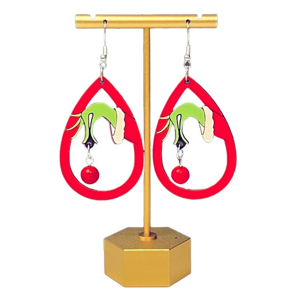 Jewelry - 💜 2 for $16! The Grinch Teardrop Wooden Drop Earrings
